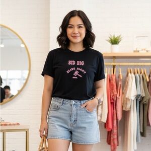 2BLACKFASHION Sparkle Graphic “BID BIG SLIDE RIGHT” on Bella Canvas Tee